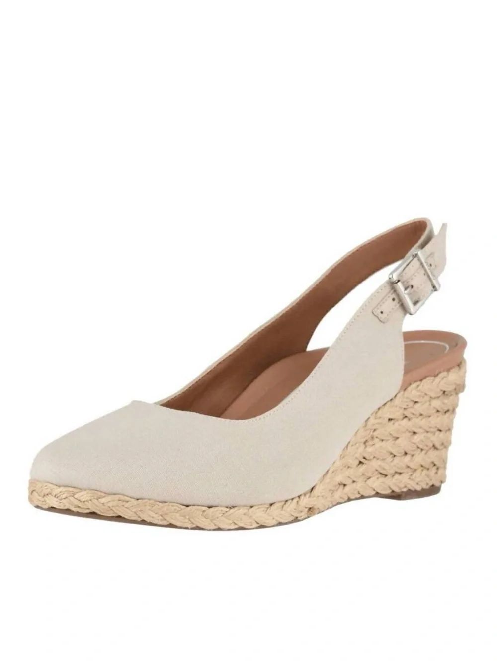 Vionic Women's Coralina Espadrille Wedge Shoe Canvas Slingback in Oat Size 9